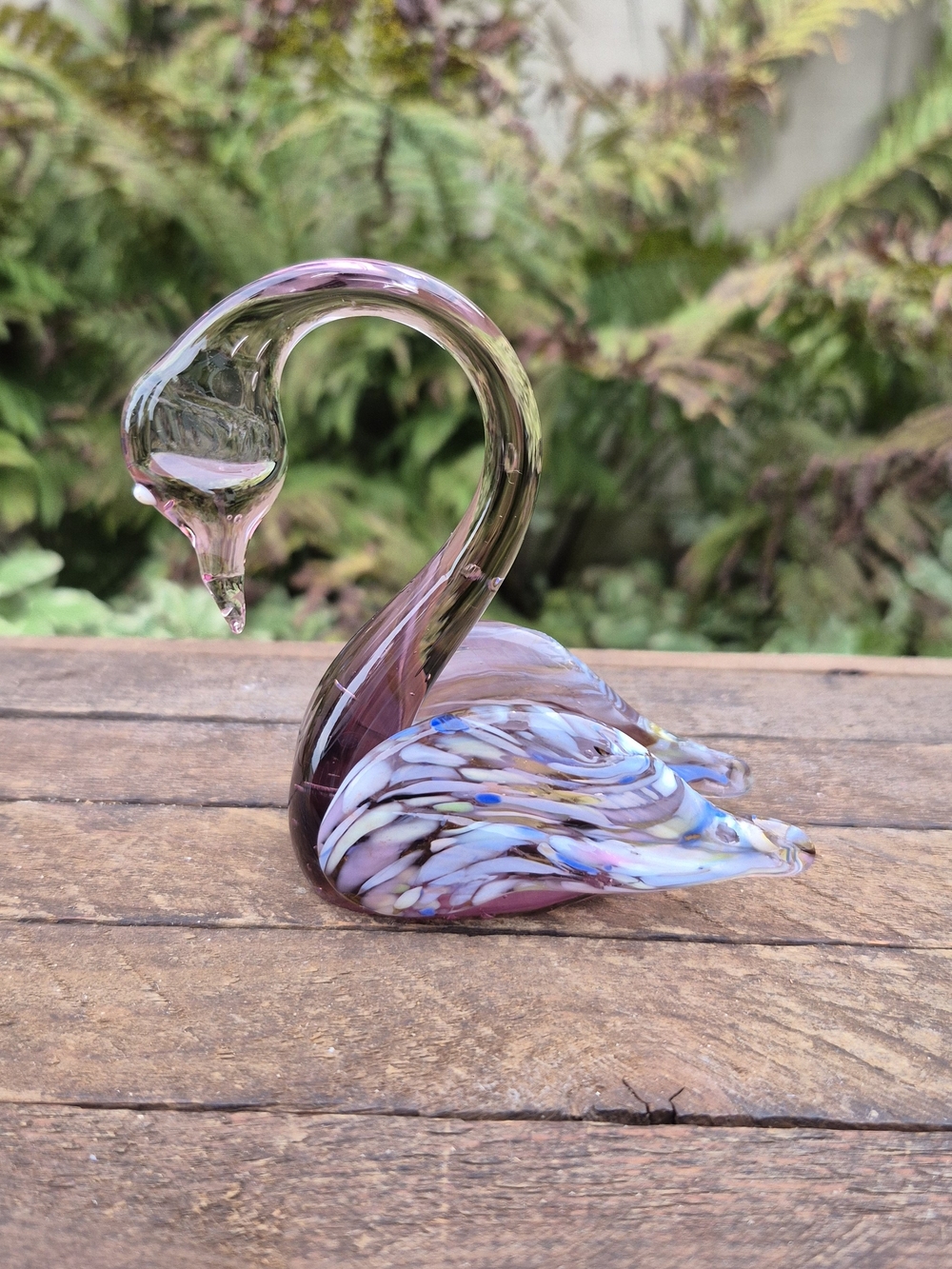 Vintage Art Glass Swan Figurine Murano Rossi Style Purple Confetti 4x4